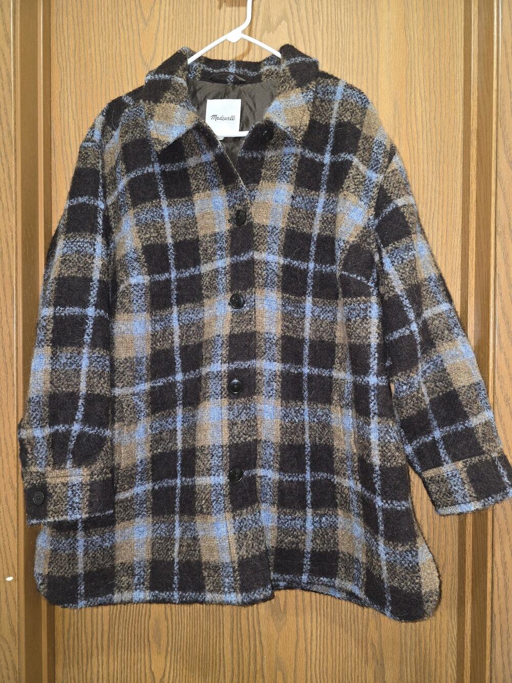 Madewell Belrose Plaid Wool Blend Shirt Jacket Shacket 2X Devon Plaid Forage